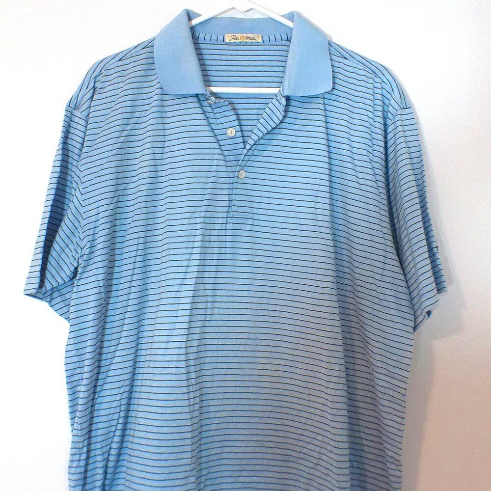 Peter Millar Men’s Large Striped Polo Shirt Blue Mercerized Cotton